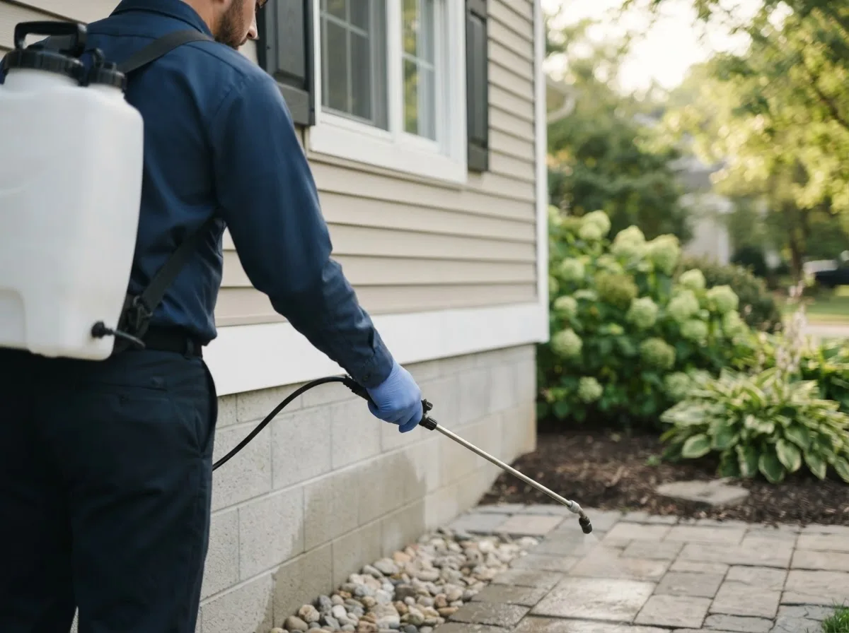 Pest control technician inspecting a home in Pemaquid, ME